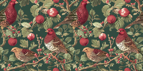 Spring Birds on Tree, Perfect for Cards, vintage Birds  Patterns, vintage botanical background,  vintage wallpaper, botanical background