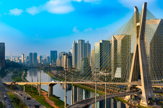 Skyline of Sao Paulo at sunset, Brazil