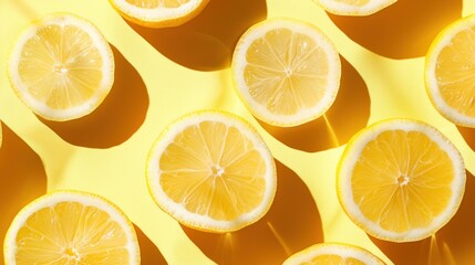 Fototapeta premium Modern pattern with lemon slices on yellow background