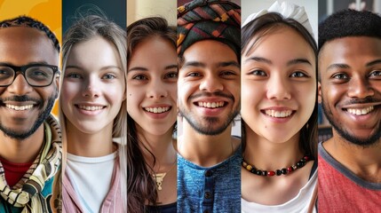 Young people with different backgrounds smiling. An image fit for education and youth empowerment themes.