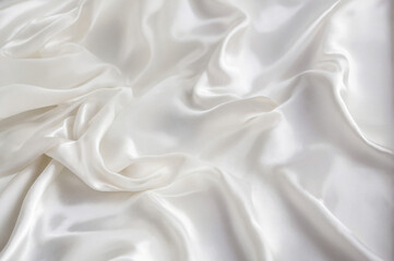 Timeless Elegance: A Close-up View of Luxurious Rippled White Silk Fabric, Evoking Purity and Sophistication, Perfect as an Abstract Background. ai generated