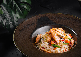 Asian chicken fried rice on elegant plate
