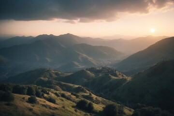 Naklejka premium sunset in the mountains