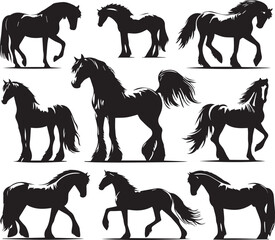 Horse silhouette animal set  on white background. Black horses graphic element vector illustration. High Resolution JPG, EPS 10 included.