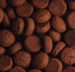 Box of chocolate cookies close up background