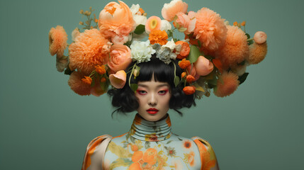 Fashion portrait of a woman with flowers