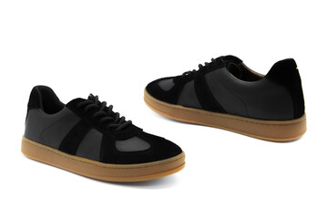 Sneakers. Pair of fashionable suede leather shoes isolated on white background. 