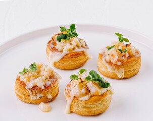 Gourmet shrimp vol-au-vent on elegant plate