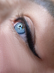 permanent eyeliner makeup close up. Healthy and clean skin young woman