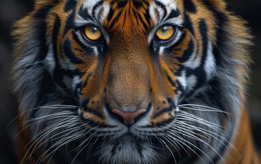 Close up of Malayan tiger face. Animal and conservation concept.