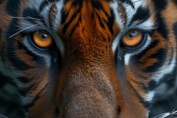Close up of Malayan tiger face. Wildlife and conservation concept