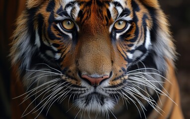 Close up of Malayan tiger face. Animal and conservation concept