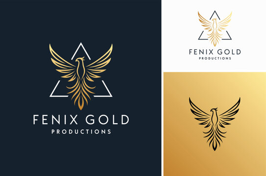 Rising Golden Phoenix. A Fenix Bird Wingspan with Triangle logo design - Powered by Adobe
