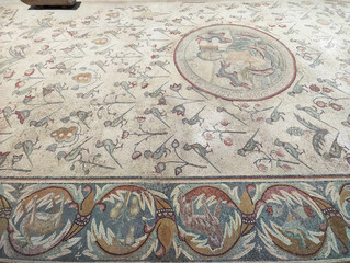 Oldest floor mosaic on church of the Apostles at Madaba, Jordan