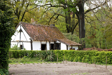 traditional white ancient farmhouse, Bokrijk, Genk, Belgium