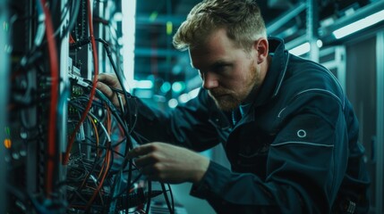 Technician Working in Server Room