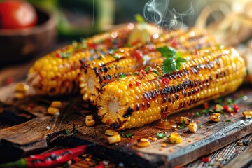 Honey Lime Grilled Corn on Rustic Wooden Board