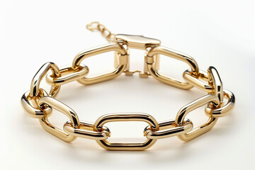 A modern gold link bracelet, with sleek, elongated links that create a striking silhouette.