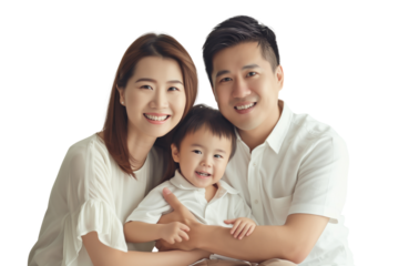 Family father mother son daughter kid studio photo white background