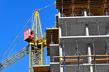 Highrise construction site and crane