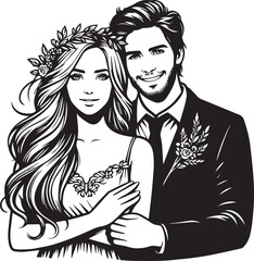 Front view of beautiful happy couple. Loving couple hugging each other Vector Illustration.