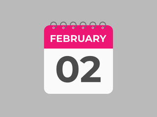 February 2 calendar reminder. 2 February daily calendar icon template. Calendar 2 February icon Design template. Vector illustration
