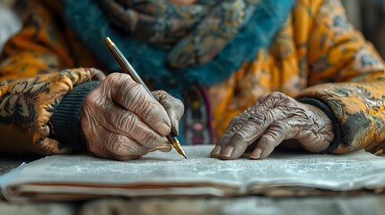 Elderly Hands Writing with Purpose