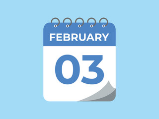 February 3 calendar reminder. 3 February daily calendar icon template. Calendar 3 February icon Design template. Vector illustration
