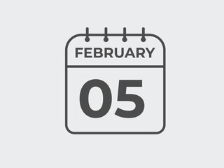 February 5 calendar reminder. 5 February daily calendar icon template. Calendar 5 February icon Design template. Vector illustration

