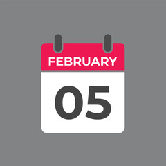 February 5 calendar reminder. 5 February daily calendar icon template. Calendar 5 February icon Design template. Vector illustration
