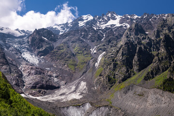 Skazsky glacier and the source of the mountain river Skazdon. The Tsey Gorge. Republic of North Ossetia &mdash; Alania, Alagirsky district, Russia