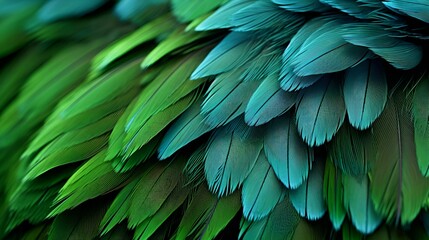 Detailed image of a green and blue feather up close