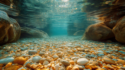 Clear underwater stream with pebbles - Powered by Adobe