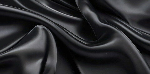 Luxurious black smooth silk or satin texture background. Black silk wave and curve background.
