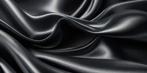 Fototapeta premium Luxurious black smooth silk or satin texture background. Black silk wave and curve background. 