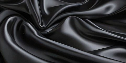 Luxurious black smooth silk or satin texture background. Black silk wave and curve background.
