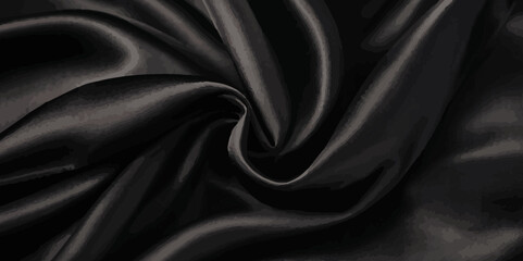 Luxurious black smoth silk or satin texture background. Black silk wave and curve background.