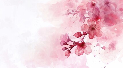 Fototapeta na wymiar Cherry sakura blossom watercolor illustration. Frame border empty copy space white background. Spring time new beginnings. 