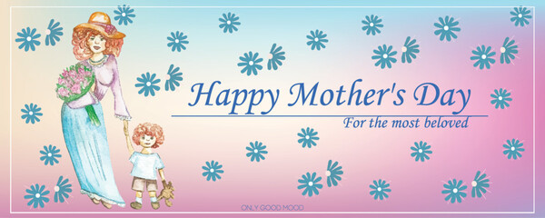  A Mother's Day greeting card featuring a mother and child, with a pregnant woman.