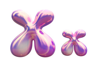 Purple blue plastic 3D balloon bubble letter X x, latex glossy texture