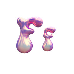 Purple blue plastic 3D balloon bubble letter F f, latex glossy texture