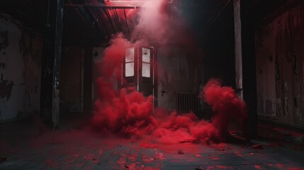 Creepy old room with red smoke