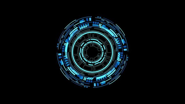Animation of seamless rotating motion of a neon circle on a black background.    
