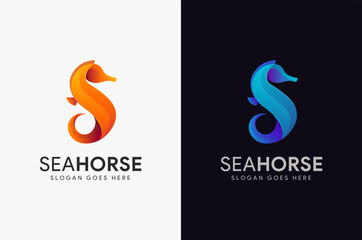 Abstract modern letter S for sea horse logo icon vector illustration on black background