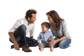 Family father mother son daughter kid studio photo white background