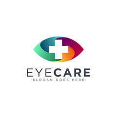 Abstract eye and medical cross, eye care logo icon vector on white background