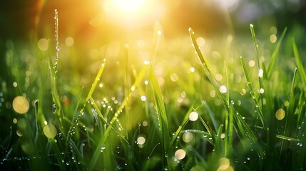 background from a green grass on a lawn with dew drops