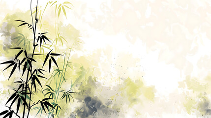 Bamboo ink painting style background illustration