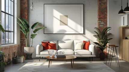 Minimalist Interior Urban Chic: An illustration featuring a minimalist interior with an urban chic vibe