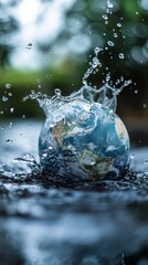 Saving water and world environmental protection concept. Eearth, globe, ecology, nature, planet concepts created by ai